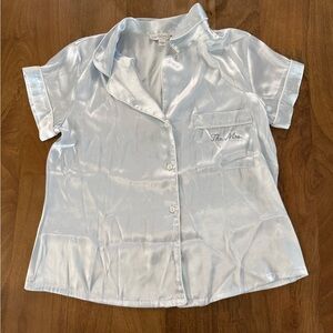 In Bloom By Jonquil Pajama Set Blue Satin Shirt and Short - Medium